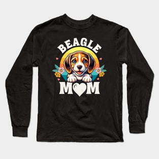 Colorful Beagle Mom Retro Sunset Dog Lover Long Sleeve T-Shirt